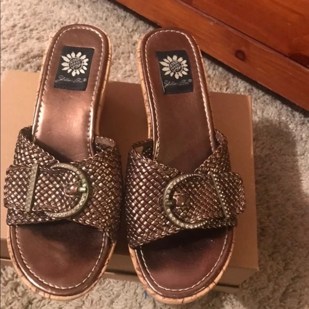 Yellow Box wedge sandals Sz 7.5